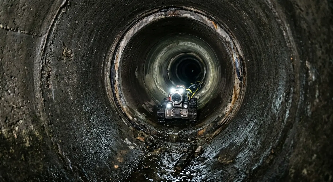 Robotic sewer camera inspecting pipe interior for Sewer Line Cleaning in Powell